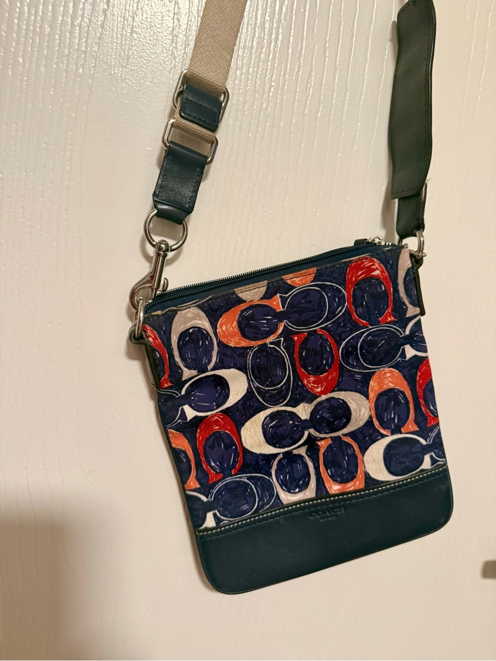 Coach Navy Multi-Print Leather-Trim Crossbody